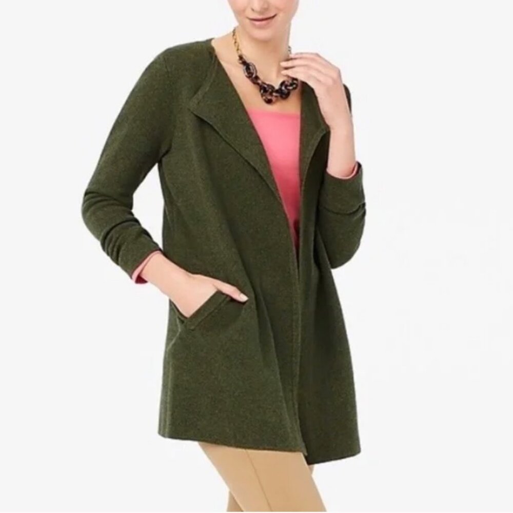 J. Crew Women’s Vanessa Sweater Open Jacket Deep Green 100% Cotton (M) NWOT!